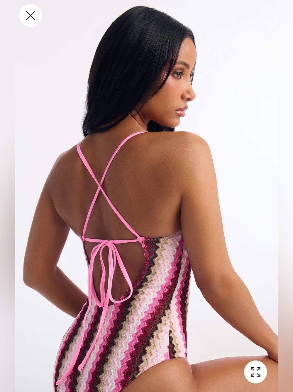 Fashion Nova Crochet Striped Pink/Combo Zigzag One-Piece Swimsuit-Large NWT🩷 - Picture 3 of 5